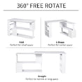 thumbnail image 4 of 360° Rotating L Shaped Computer Desk, Home Office Swivel Corner Desk with Storage Shelves, Wooden Writing Table Workstation, 47.25"Lx43.25"Wx29.25"H, White, 4 of 6