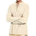 thumbnail image 2 of BXINGOHAI Mens Pirate Shirts Renaissance Viking Steampunk Medieval Lace up Long Sleeve Gothic Celtic Hippie Victorian Costume Beige XL, 2 of 6