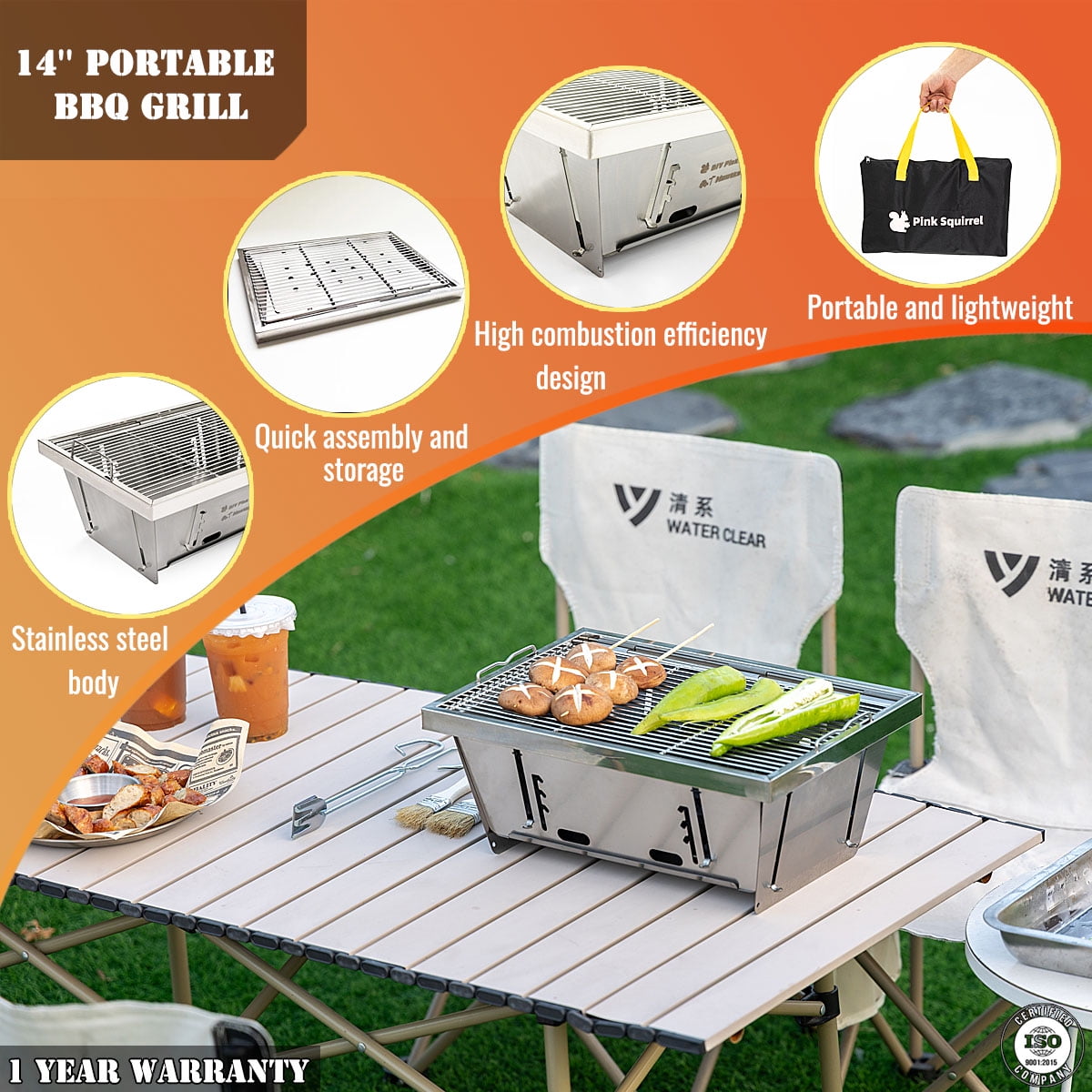 AJ Enjoy 14'' Rectangular Portable Mini Charcoal Grill
