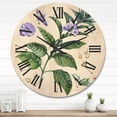 thumbnail image 2 of Designart 'Purple Sesame Flowers WIth Green Leaves On White' Traditional Wood Wall Clock, 2 of 5