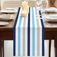 thumbnail image 3 of Navy Blue Stripe 108 Inch Table Runner, Ombre Geometric Grey Vertical Striped Farmhouse Dresser Scarf Cotton & Linen Tablerunner for Dining/Kitchen Island/Holiday Party Décor 13" x 108", 3 of 9