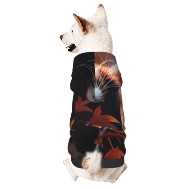 Fotbe Red Panda Autumn Branches Sudadera con Estampado para Perros Pequeños – Suéter con Capucha para Mascotas, Tela Suave de Forro Polar con Bolsillo-Medium