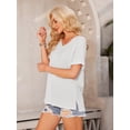 thumbnail image 3 of Women's V Neck T Shirts Casual Rolled Short Sleeve Side Split Summer Tops Loose Fit, 3 of 5