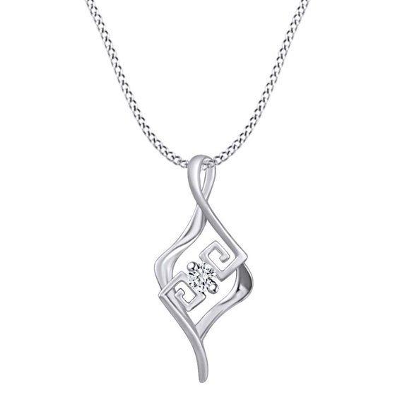 AFFY Round Shape White Natural Diamond Accent Swirl Pendant Necklace 14k Solid White Gold