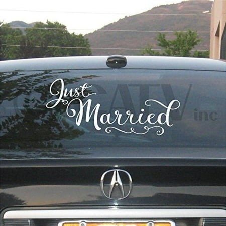 Just Married Auto Clings - Just Married Vinyl Lettering Wall Decal Car Sticker
