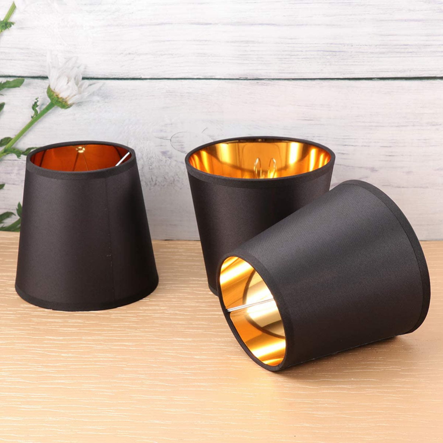 12X Black Lamp Shades with Gold Lining Clip on Light Shades Candle Chandelier Lampshades