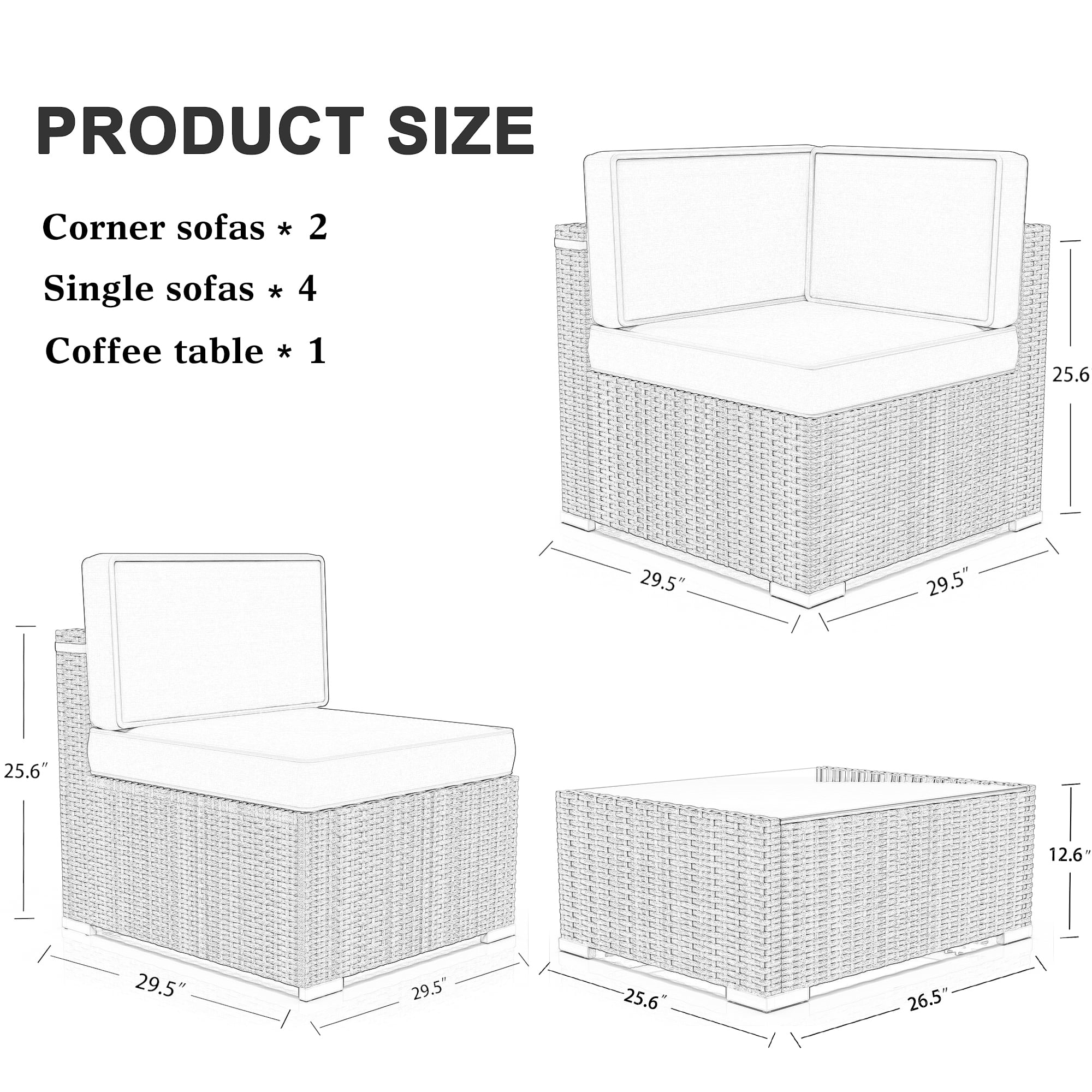 Sunny Hill 7 Metal Sectional Outdoor Conversation Sets with Chair and Table, Brown/Beige