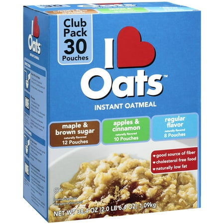 I Love Oats Maple & Brown Sugar, Apples & Cinnamon, Regular Flavor Instant Oatmeal, 30ct