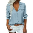 thumbnail image 2 of Tawop Women Shirts Long Sleeves Button Down Lapel Collar with Pockets,Blue,Size 2XL, 2 of 6