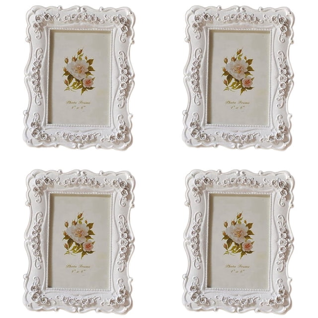 4pcs 6 Inch Retro White Photo Frame Photo Display Photo Frame Poster Home Decoration Wall Hanging Photo Frame