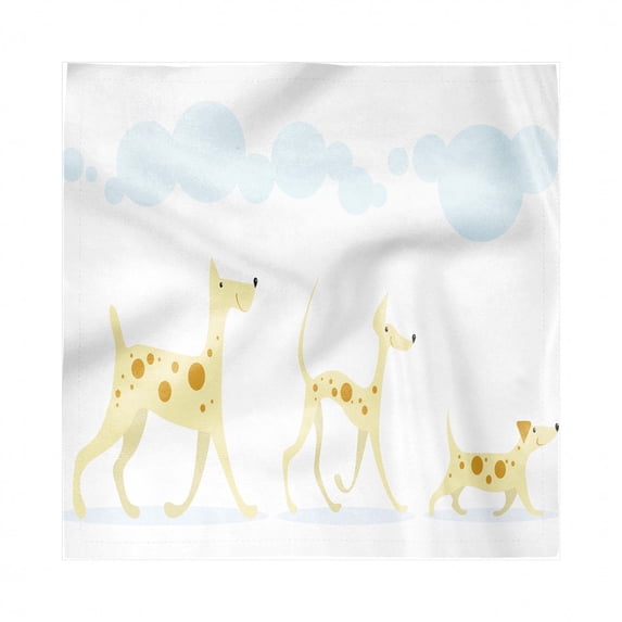Airedale Decorative Satin Napkins Set of 4, Simplistic Pattern of 3 Cheery Dogs Walking in Line with Clouds, Square Fabric Party & Dinner Napkin, 12", Baby Blue Dark Yellow, by Ambesonne