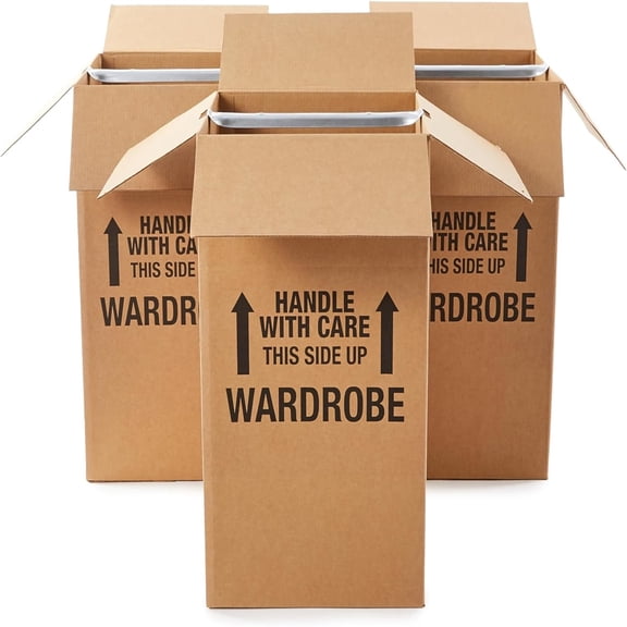 Wardrobe Clothing Moving Boxes with Bar, 3 Pack, Brown, 20" x 20" x 34"