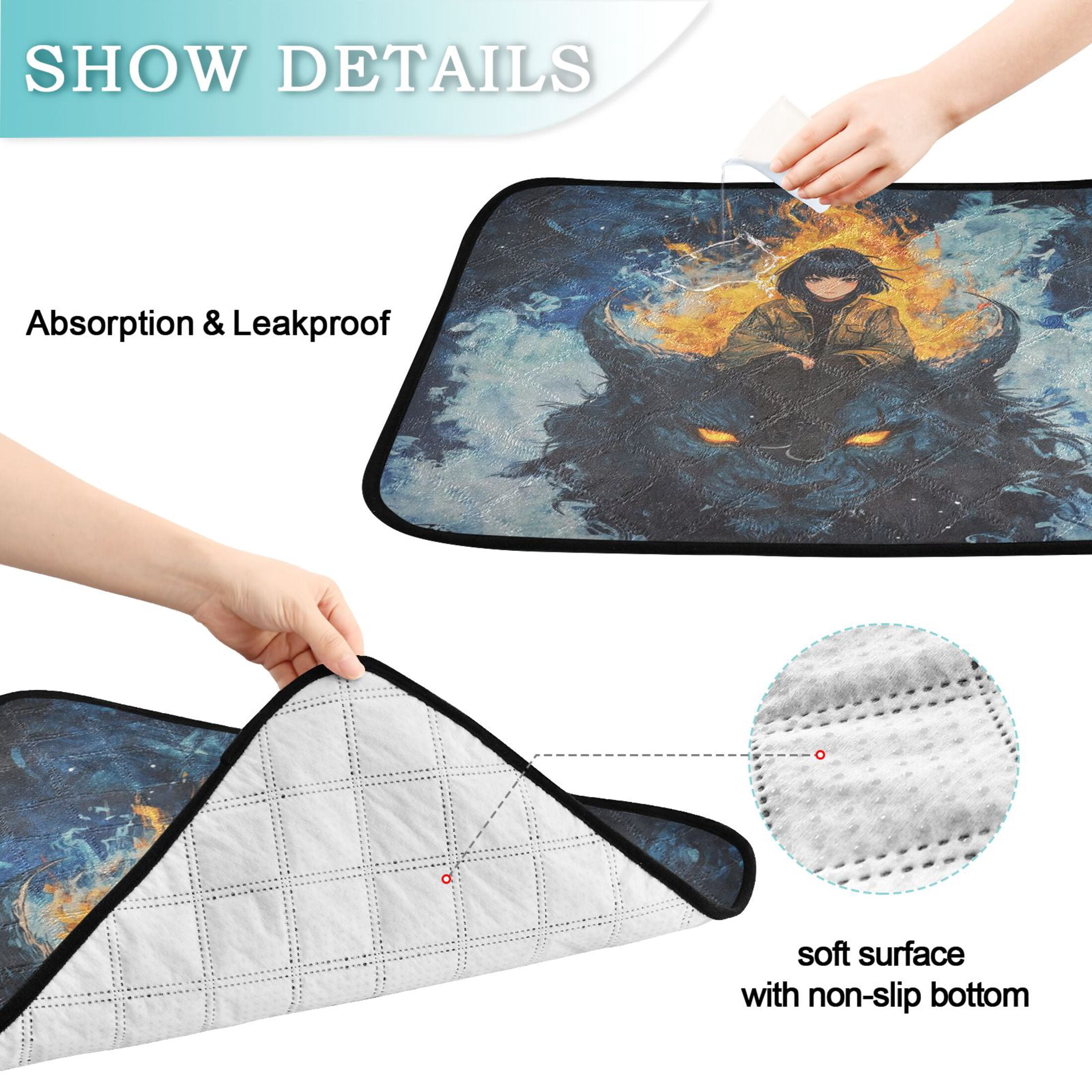 Qxltty A Lass Sitting on Dark Lion Cat litter Pads Pet Set of 3 Diaper Mats Center Anti-leakage Layer Absorbent Soft and Comfortable