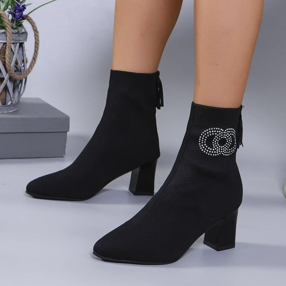 Amzcrzy Ankle Boots for Women Women's Fashion Casual Winter Style Elastic Socks Boots Solid Color Pointed Toe Leg Covers Chunky Heels High Heels Ankle Boots Womens Booties Women's Boots