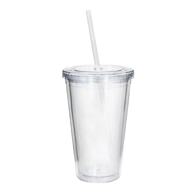Vaso de plástico reutilizable, vaso transparente de doble capa con pajita, apto para zumo.
