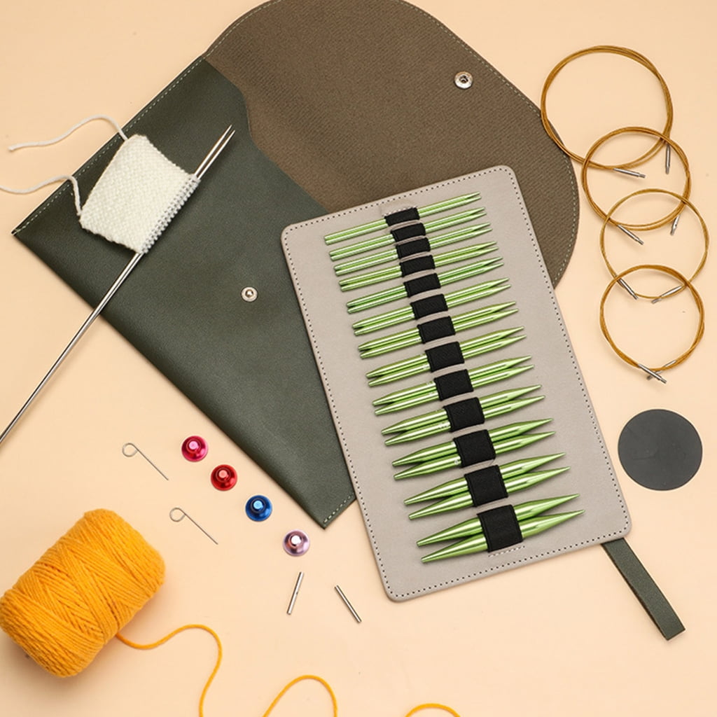 Geemin 13Pairs Interchangeable Metal Circular Knitting Needle Set with Case 3.0mm-10mm
