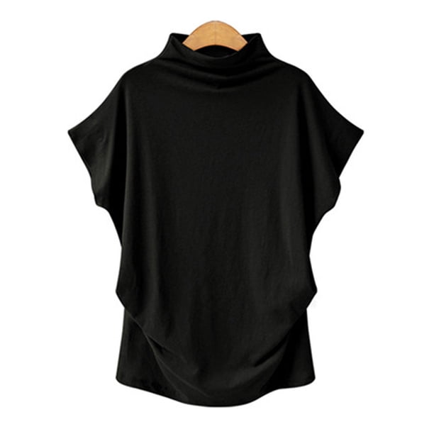 Cuello alto T-sleeve camiseta de manga corta fábrica de mujeres MABOTO Negro L