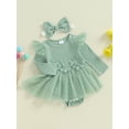 thumbnail image 3 of Suealasg Newborn Baby Girl Romper Dress Long Sleeve Tulle Patchwork 3D Flower Embroidery Overall Skirt Headband Infant Fall Winter Clothes, 3 of 7