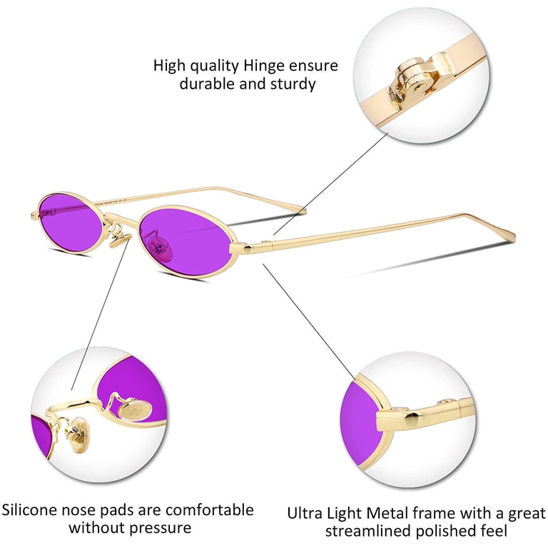 FEISEDY Vintage Small Sunglasses Oval Slender Metal Frame  display picture 1