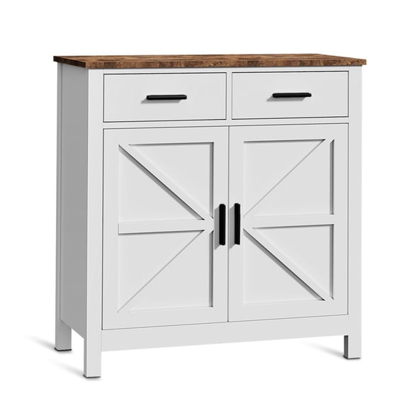 Modern Farmhouse Buffet Cabinet, Kitchen Storage Cabinet with 2 Drawers & 2 Doors, Coffee Bar Sideboard with Wide Countertop for Dining Room, Living Room & Entryway, White