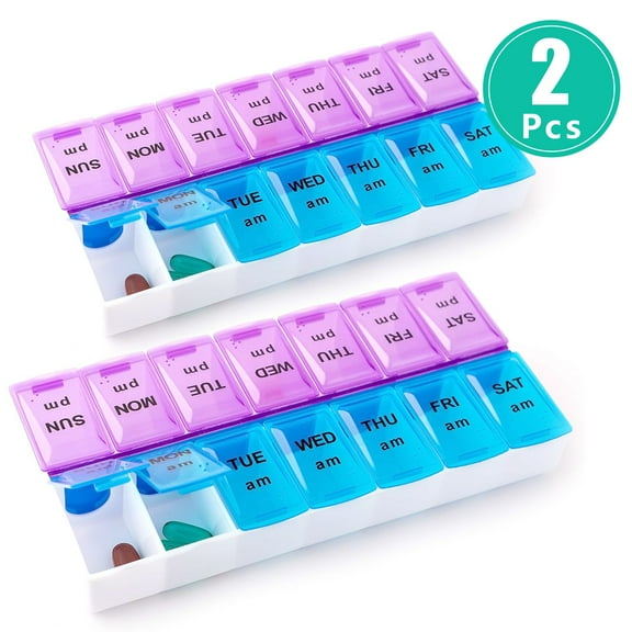 2PCs Weekly Pill Box Organizer 7 Day AMPM Organizer Case Medicine Removable Pill
