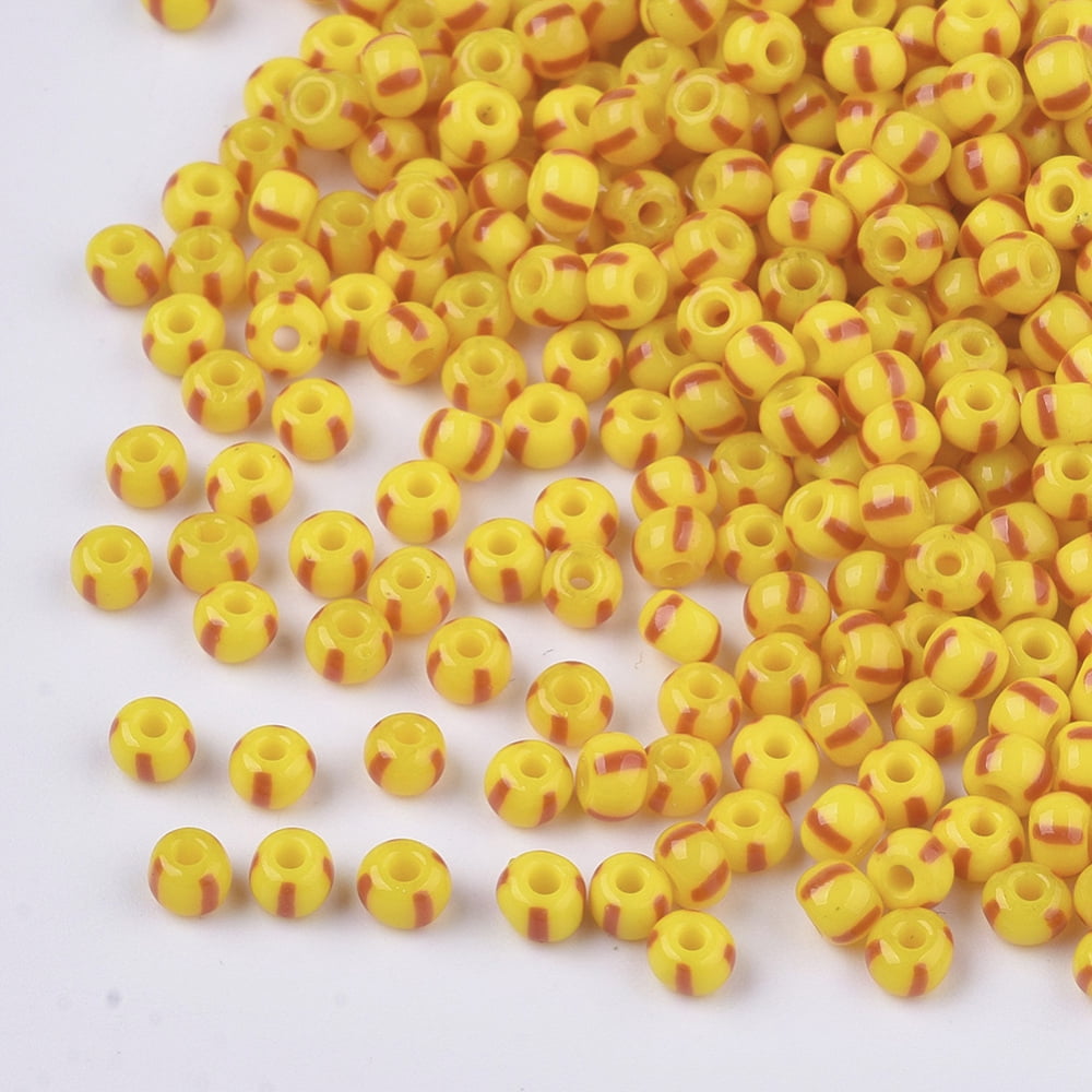 1bag 8/0 Grade A Round Glass Seed Beads Stripe Opaque Colours Seep golden 3~3.5x2~2.5mm Hole: 0.9mm about 15000pcs/bag