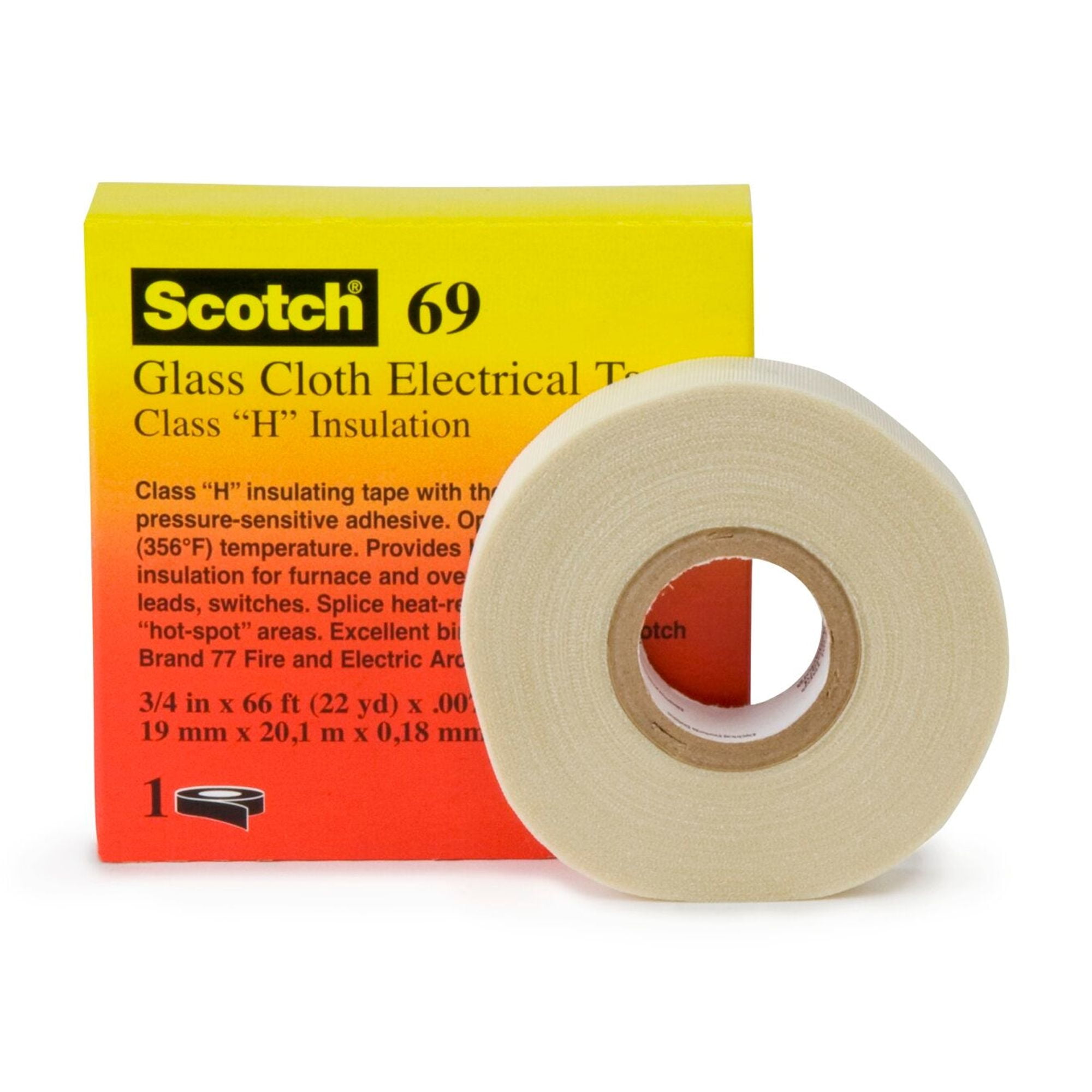 3M Glass Cloth Electrical Tape 69, 3/4 in x 36 yd, White