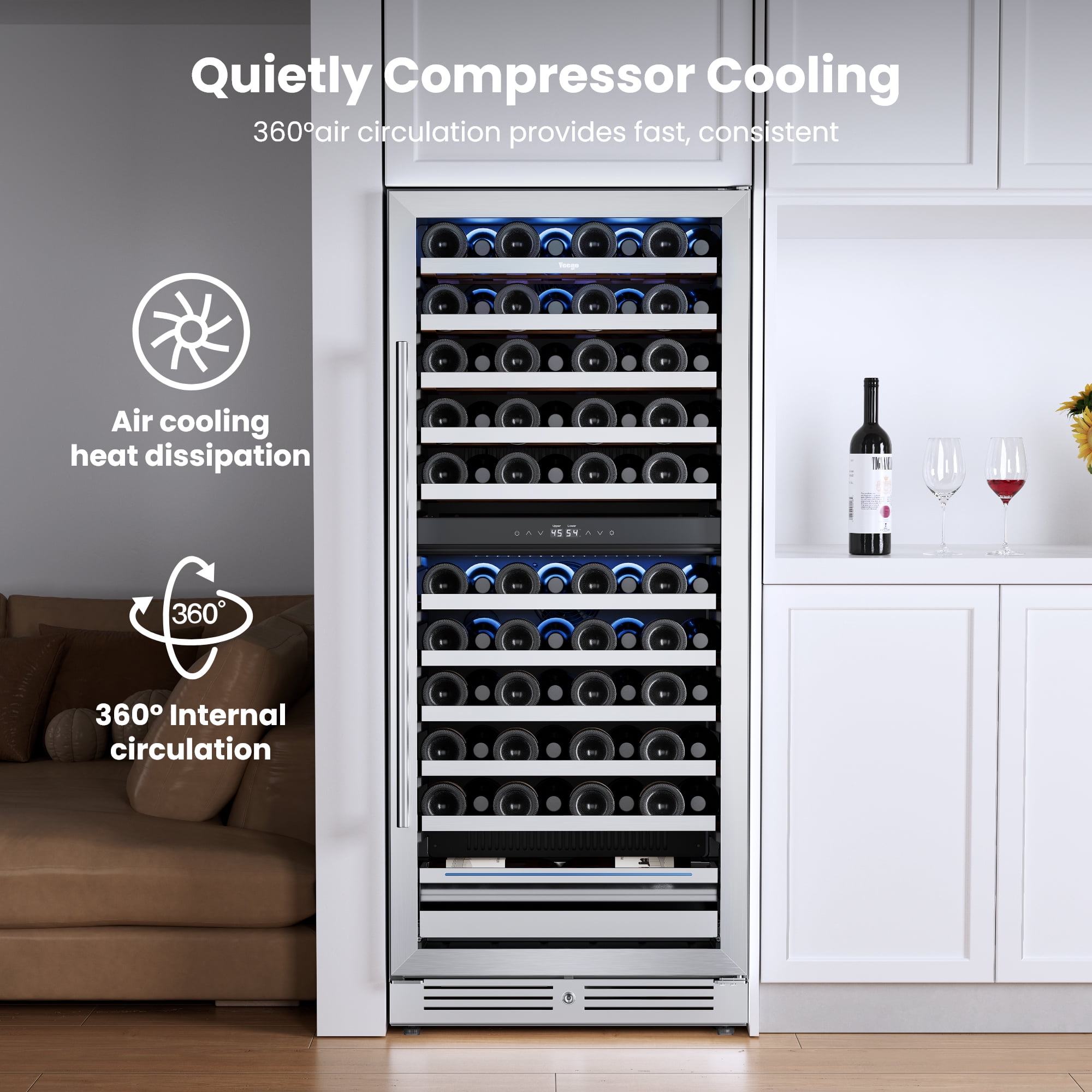 Yeego 24"  Full Size Wine Fridge, 89 Bottle Dual Zone Wine Refrigerator Freestanding & Built-in Cooler for Home Bar(Right-Opening)