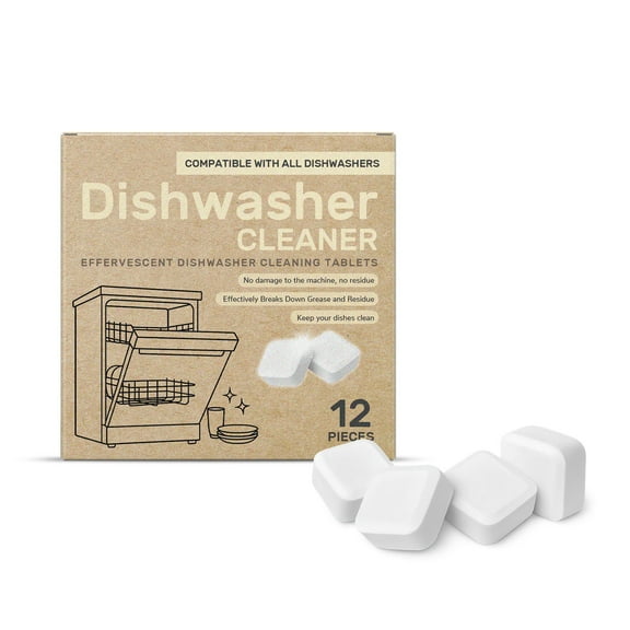 Dishwasher Cleaner Tablets, Deep Cleaning Formula, Removes Limescale & Grease,12 Count, Fragrance-Free, Plastic-Free