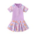 thumbnail image 2 of Gytharion Summer One-Piece Bathing Suits for Teen Girls Fashion Print Short Sleeve Zipper Skirted Swimsuit Kids Girls Cute Swimming Dresses, Sizes 5-13 Years, 2 of 7