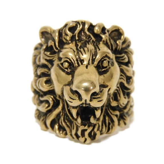 Pre-Owned Gucci Lion Head Ring, #25, Gold, Size 24, Animal Print, Plated, Aged 398601 I4600...