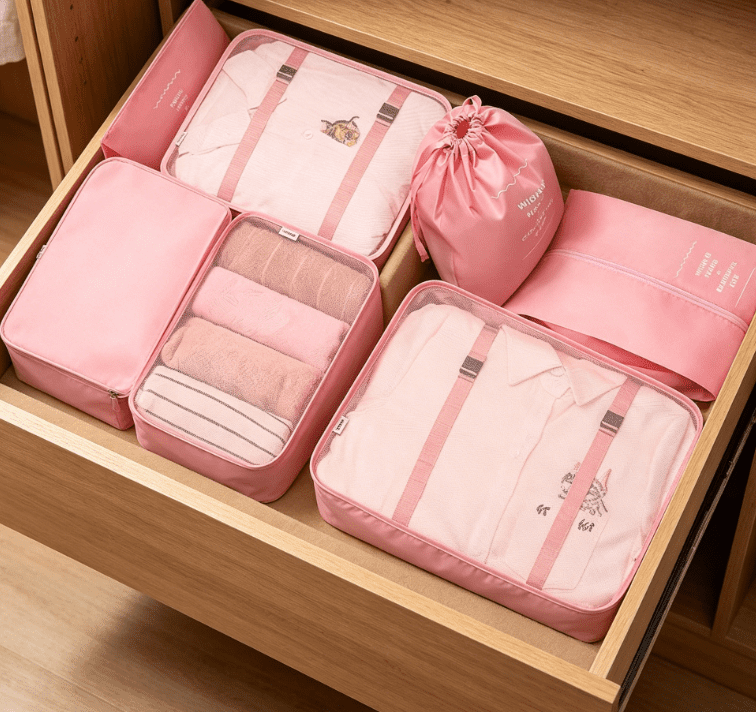 7 Set Travel Packing Cubes, Luggage Organizer Bags, Multi-Size Storage Pouches for Clothes, Shoes, Underwear, Cosmetics, Suitcase Organizer for Travel