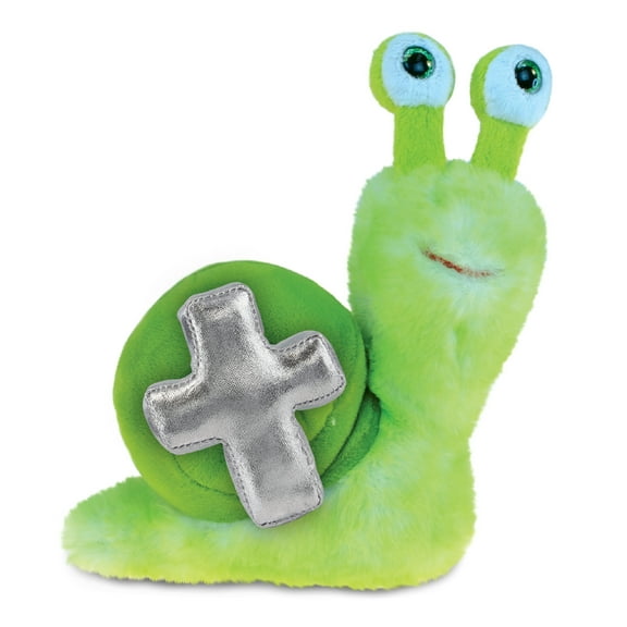 DolliBu Green Snail Stuffed Animal with Silver Cross Plush – Religious Baby Baptism Gifts for Boys and Girls, Dedication Christening Gifts Plush Prayer Toy Healing Stuffed Animal - 7 Inches