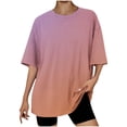 thumbnail image 1 of Tops Cortos para Mujeres, Gradiente Cuello Redondo Gota Hombro Camiseta de Manga Corta Top Casual Hecha de 95% Poliéster 5% Elastano, Camisetas Casuales para Mujer, 1 of 3