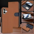 thumbnail image 7 of For iPhone 16 RFID Blocking Protective Purse 2-in-1 Detachable Bicolor Wallet Case Magnetic Flip Cover Multi-Card Slots Pocket With Wrist Strap Phone Case,Brown,For iPhone 16, 7 of 7