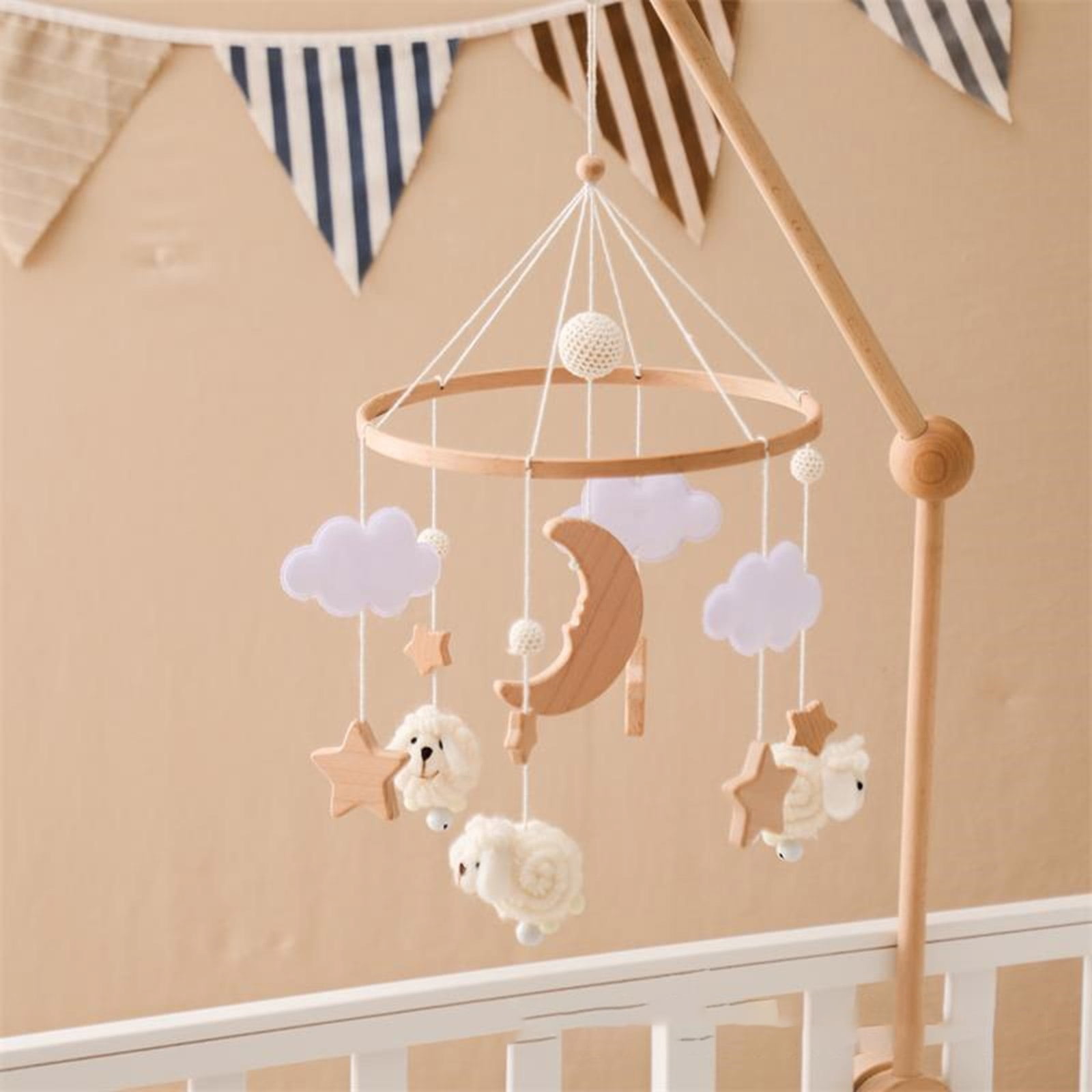 Handcrafted Wooden Star Sheep Nursery Mobile For Newborns Visual Auditory Development
