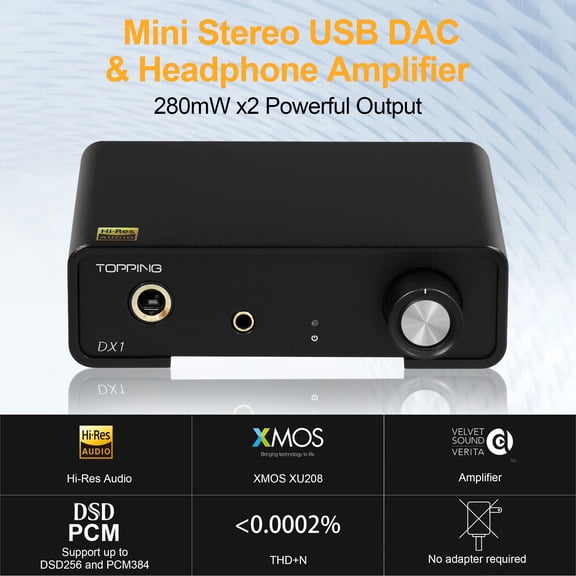 Topping DX1 mini amplifier,headphone amplifier 3.5mm,Plug and play, USB charging,Black