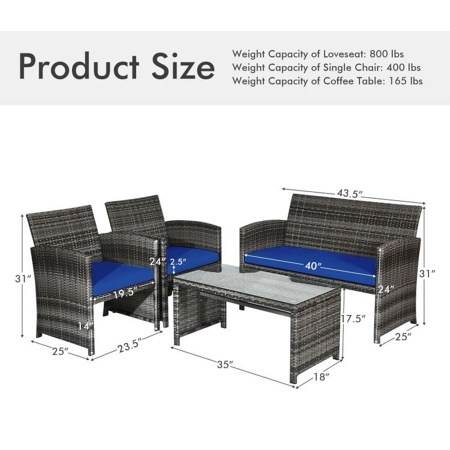 Aimee Lii 4 Pieces Wicker Patio Furniture Set with Cushions, Wicker Outdoor Sectional, Navy Aimee Lii 4 Pieces Wicker Patio Furniture Set with Cushions, Wicker Outdoor Sectional, Navy