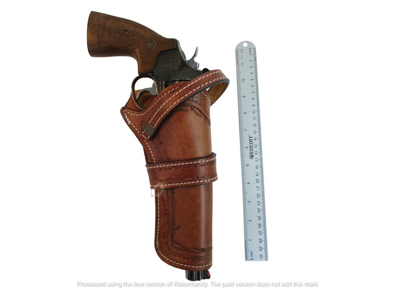 Leather Holster Long Barrel Western Gun Cover Spikes Tooled Tan - Right Handed