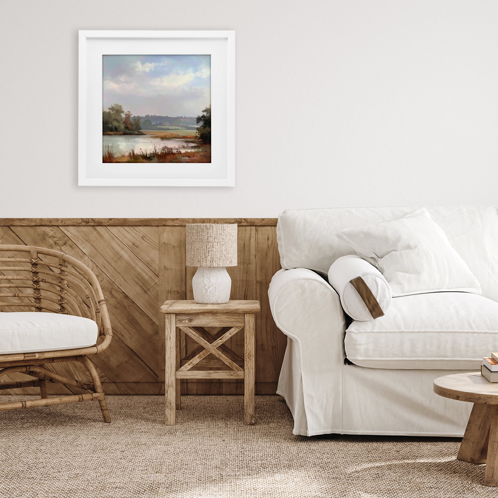 Stupell Industries Riverside Grove Scenery White Framed Print Under Glass, design by Alonza Saunders