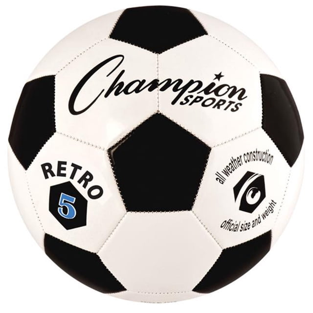 Champion Sports Ballon de Soccer Rétro, Noir & Blanc - Taille 5
