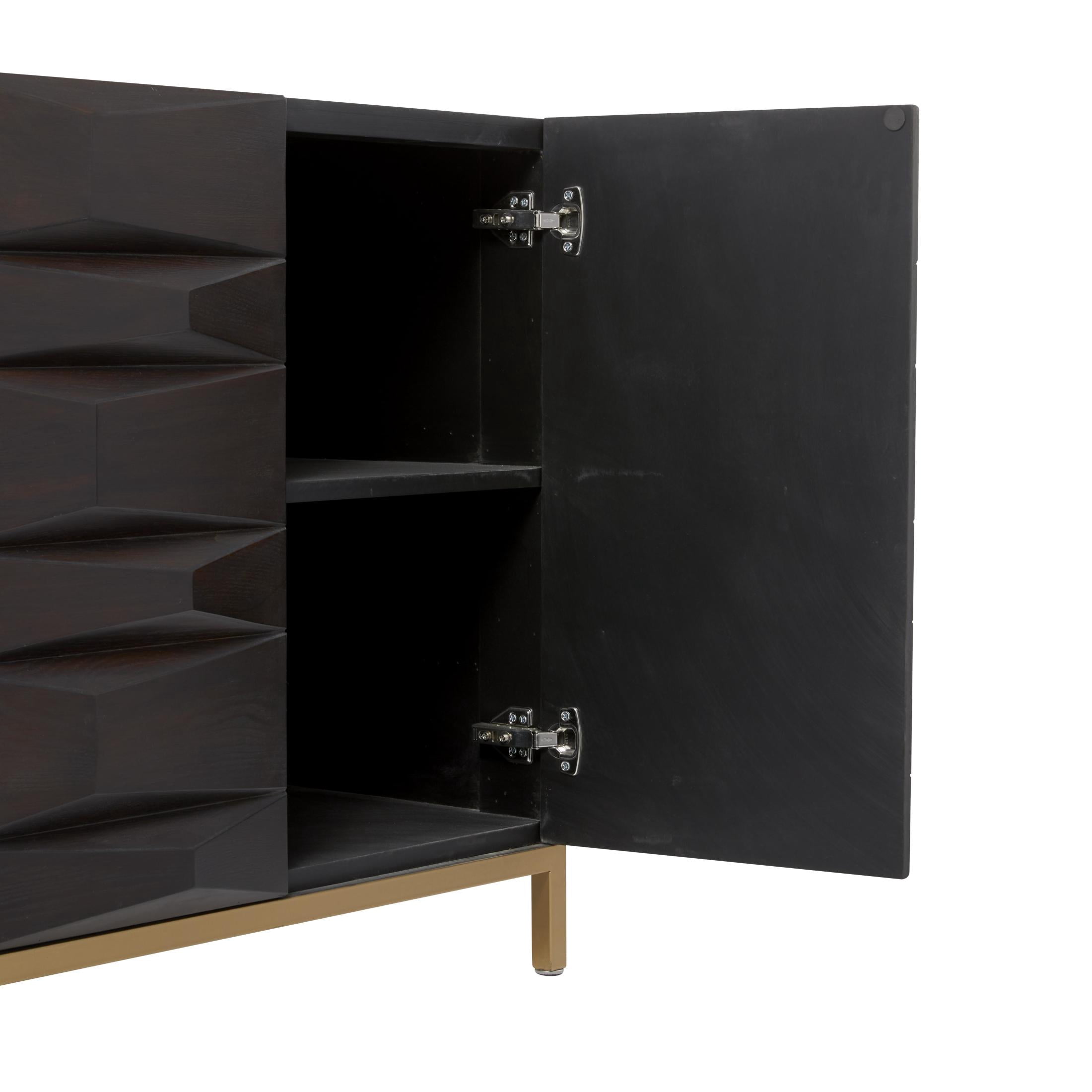 DecMode 63" x 32" Dark Brown Wooden Geometric 4 Door Sideboard, 1-Piece