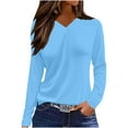 thumbnail image 3 of Feancey Sun Shirts for Women UPF 50+ Long Sleeve V Neck Tops Fall Casual UV Protection T-Shirts Solid Color Loose Basic Tees Light Blue S, 3 of 7