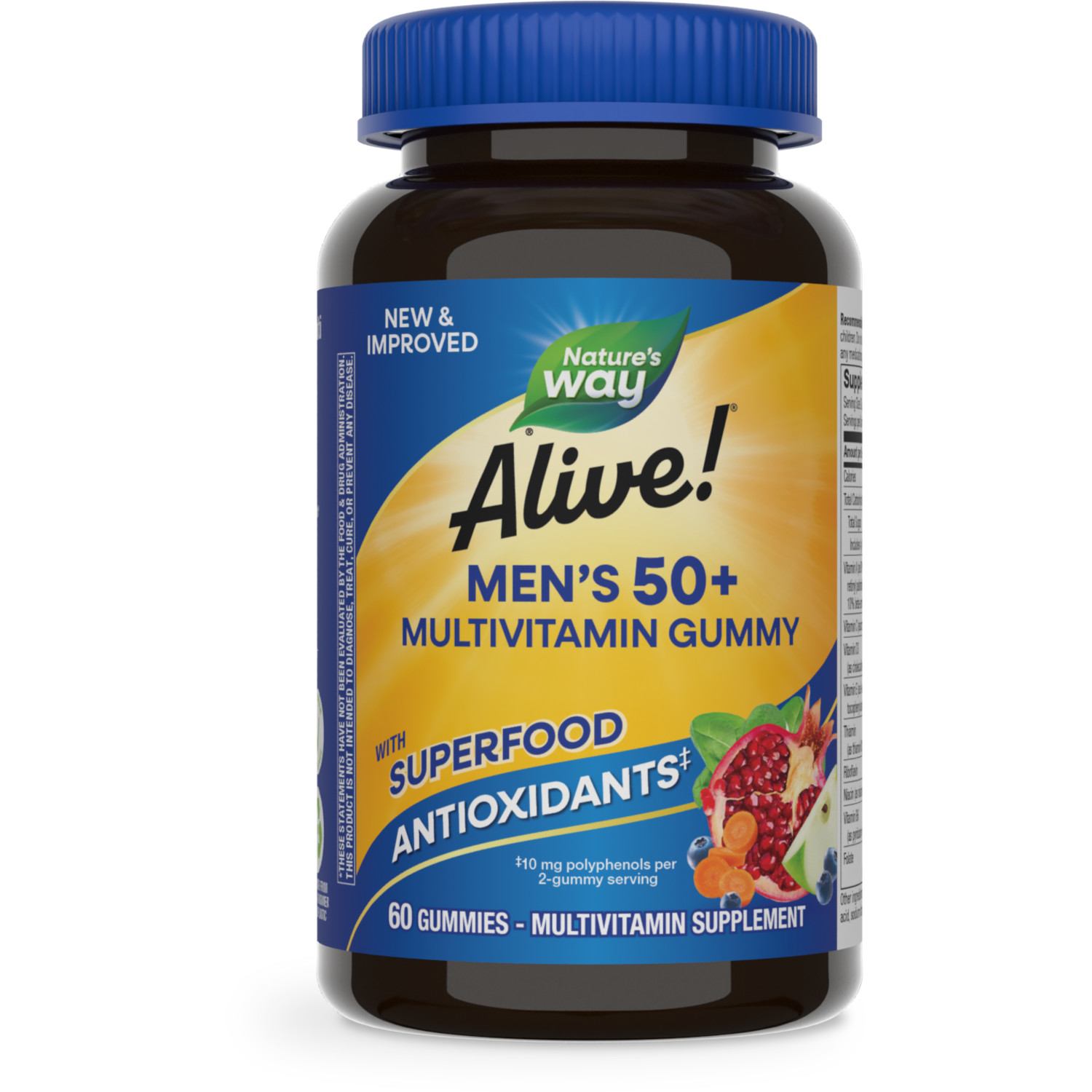 Nature's Way Alive! Men's 50+ Gummy Multivitamins, B-Vitamins, Fruit Flavored, 60 Count