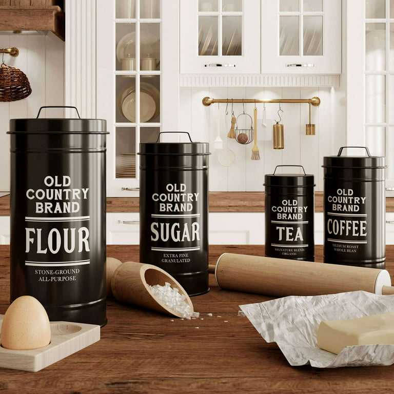 Coffee Tea Sugar Flour Metal Tin Jars Food Storage Container Set