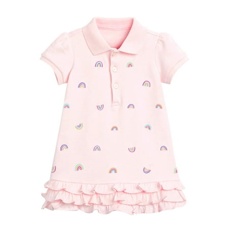 

TAIAOJING Toddler Girl Dress Summer New Clothing Skirt Girl Love Dress Knitted Cotton Cartoon With Short Sleeve Pleated Skirt Princess Dress