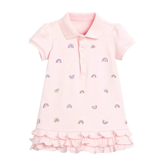 Bearichfupo Summer New Children's Clothing Skirt Girl Love Dress Knitted Cotton Cartoon Princess Dress With Short Sleeve Pleated Skirt, Sizes 18-24 Months