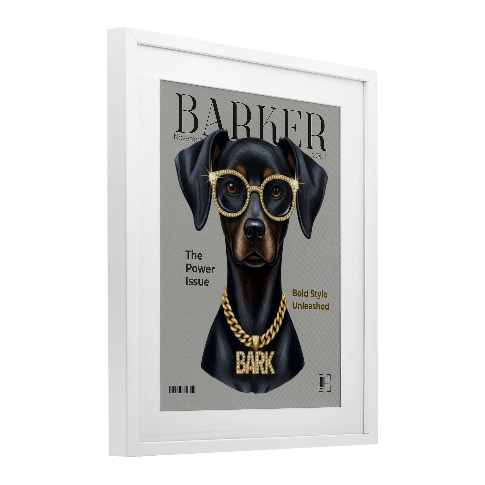 Stupell Industries Barker Dog Fashion Magazine White Framed Print Under Glass, design by A Barefoot Stylist
