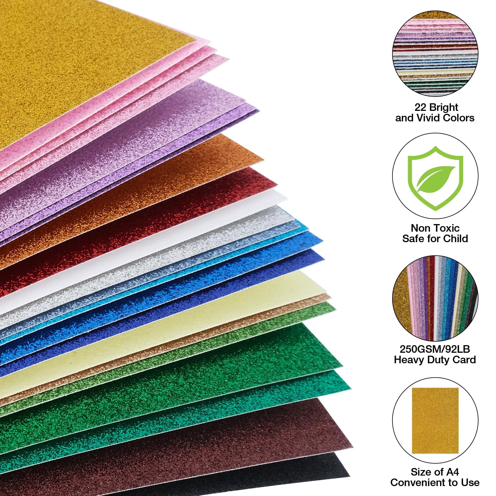 44 Sheets Glitter Cardstock Paper - 22 Colors A4 Sparkle  250 Gsm Heavy Craft Card Stock For Cricut Scrapbooking Making Party Decorations & Invitations | Non-shedding Scrapbook Supplies