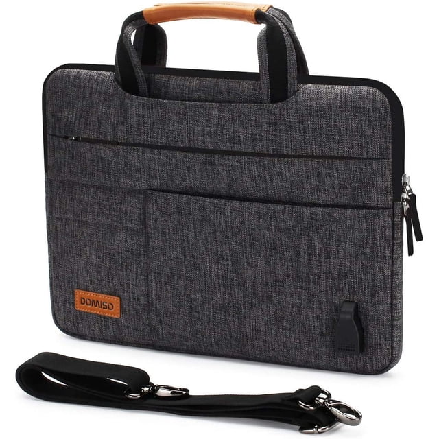 DOMISO 17 Inch Multi-Functional Laptop Sleeve Business Briefcase Messenger Bag with USB Charging Port for 17-17.3"